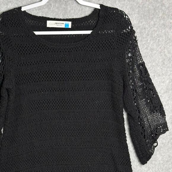 Sparrow Anthropologie Sz S Black Crochet Knit HiLow Sweater Open Knit Sheer Goth - Picture 8 of 12
